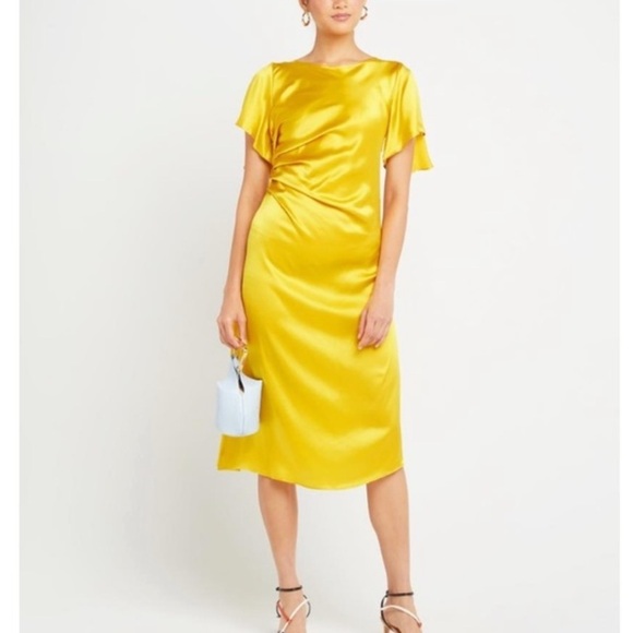 O.p.t. Side Ruched Gold Asymetrical Cocktail Dress Size S - Picture 1 of 9